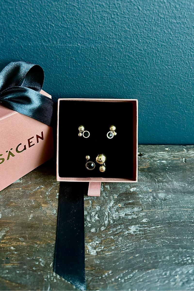 Solar Crystal Golden Black Earrings And Ring Set